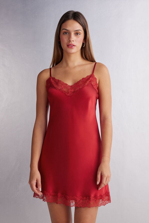 Women Intimissimi Silk Slip With Lace Insert Detail Pajamas Red | 2735841-XL