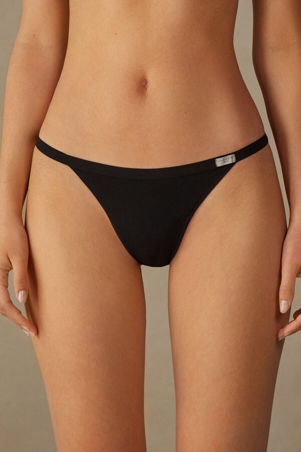 Women Intimissimi String In Cotton Thong Black | 7830146-ZX