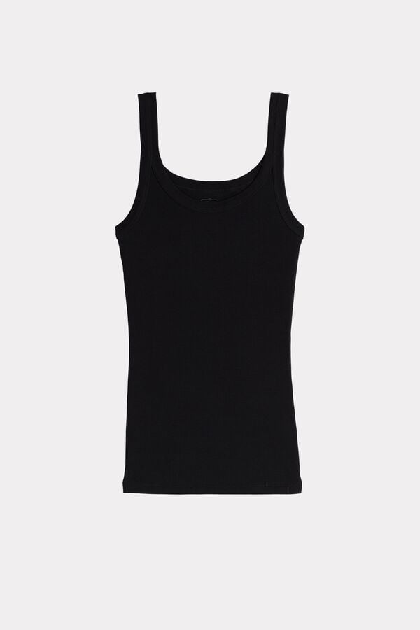 Women Intimissimi Superior Cotton Racer Back Tank Top Black | 7369580-PY