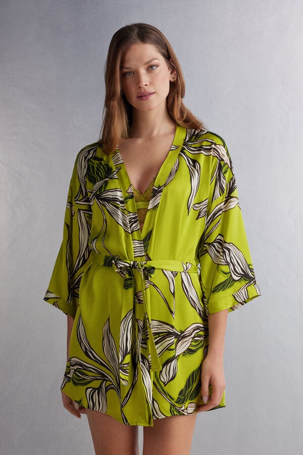 Women Intimissimi Sweet Like Sugar Viscose Satin Kimono Pajamas Green | 3958614-VG