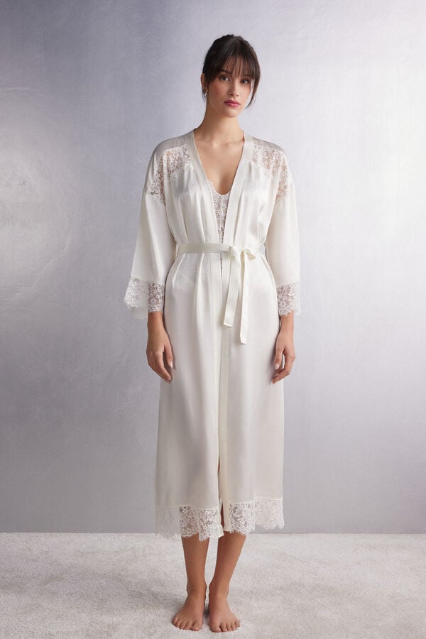 Women Intimissimi The Most Romantic Season Long Silk Robe White | 1379802-MK