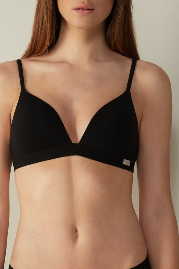 Women Intimissimi Tiziana Triangle Cotton Bra Black | 1258743-IT