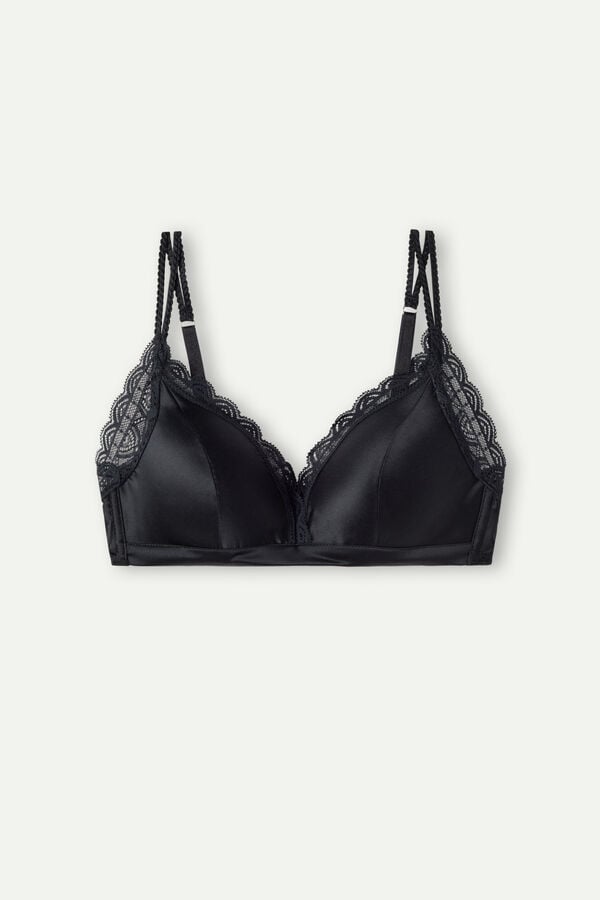 Women Intimissimi Tiziana Wireless Plunge Triangle Silk And Lace Bra Black | 3964108-ZQ