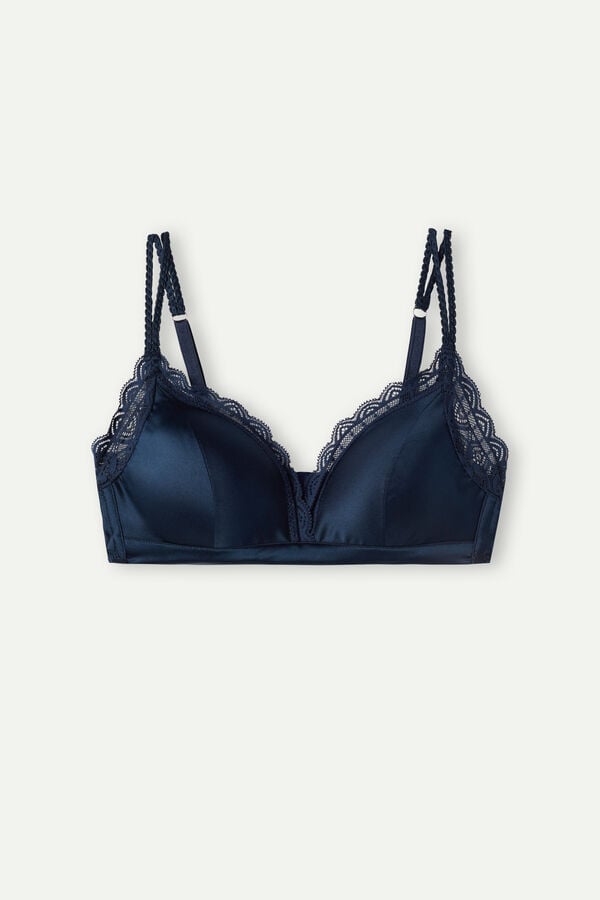 Women Intimissimi Tiziana Wireless Plunge Triangle Silk And Lace Bra Blue | 0846725-JN