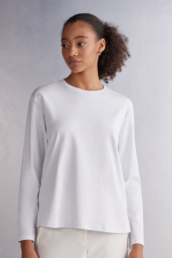 Women Intimissimi Top In Cotton Long Sleeve White | 5347820-DX