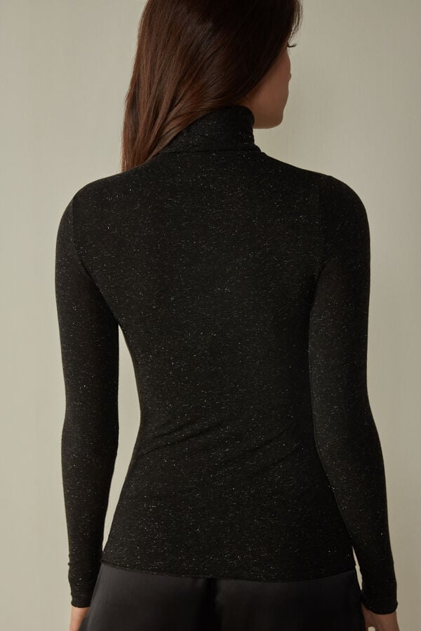 Women Intimissimi Turtleneck In Modal Light With Cashmere Lamé Long Sleeve Black | 1428039-EI