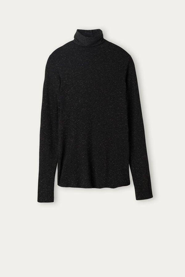 Women Intimissimi Turtleneck In Modal Light With Cashmere Lamé Long Sleeve Black | 1428039-EI