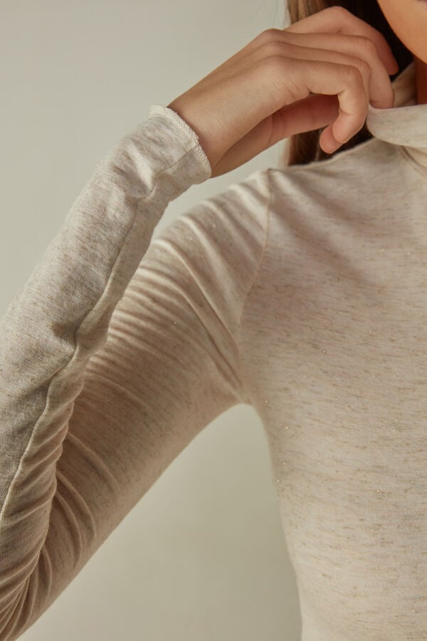 Women Intimissimi Turtleneck In Modal Light With Cashmere Lamé Long Sleeve Cream White | 5097641-NW