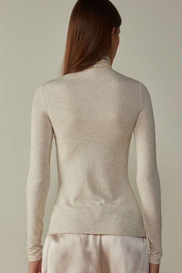 Women Intimissimi Turtleneck In Modal Light With Cashmere Lamé Long Sleeve Cream White | 5097641-NW