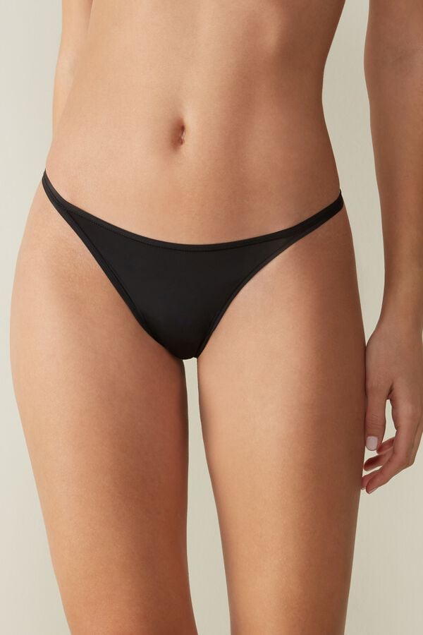 Women Intimissimi Ultralight Microfiber Straps Thong Black | 2794601-LY