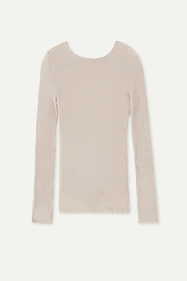 Women Intimissimi Wide Neck Wool And Silk Sweater Beige | 0681942-MZ