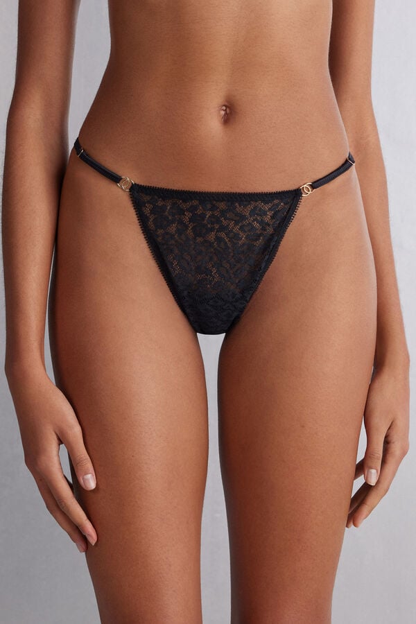 Women Intimissimi Your Wild Side String Thong Black | 2471695-HL